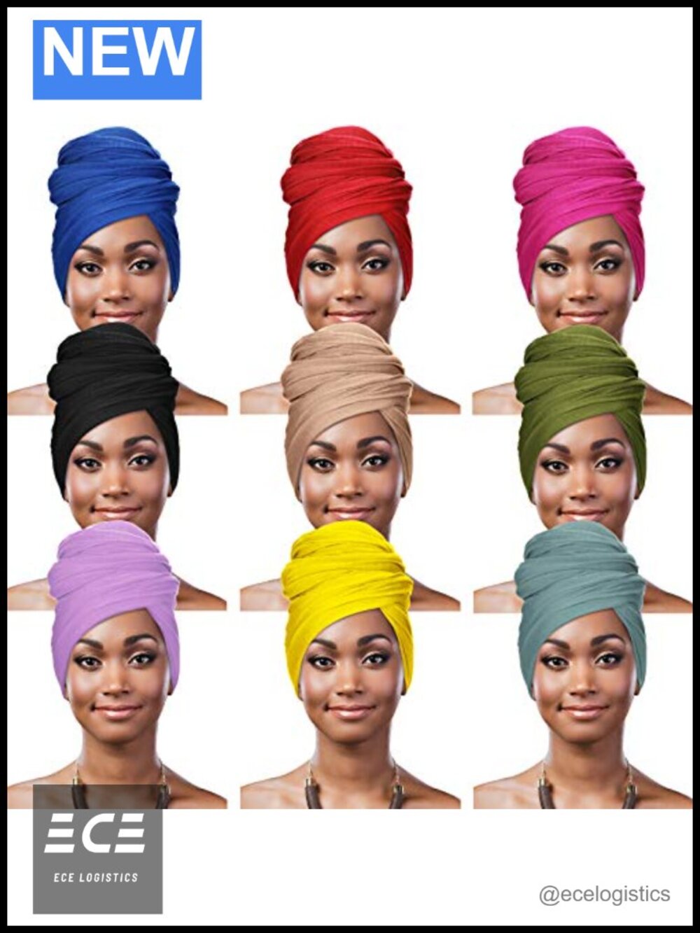 9 Pc Stretch Turban Head Wrap Set Polyester 3-in-1 Scarf Shawl